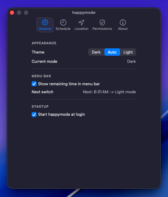 happymode general settings